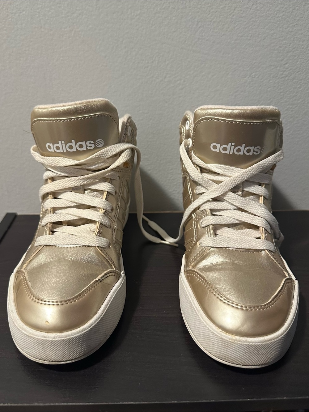 adidas Metallic Gold High-Top Sneakers with White Soles